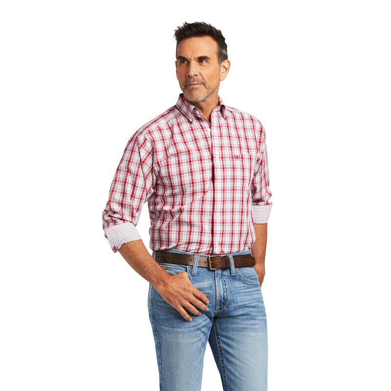 Camisas Ariat Wrinkle Free Chanse Fitted Rojas/Blancas Hombre - Chile 576-YHQLZK